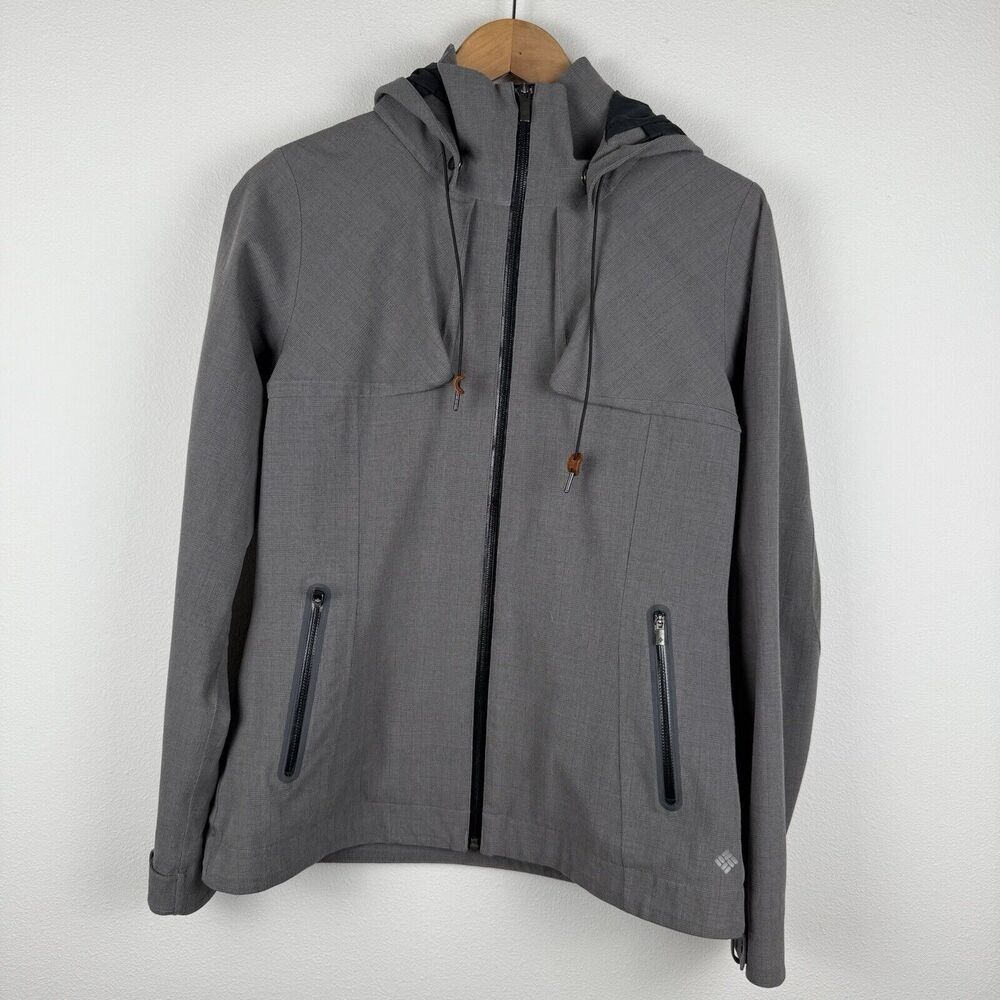 Columbia Full Zip Soft Shell Jacket Women's M Grey Omni-Tech Waterproof Hooded